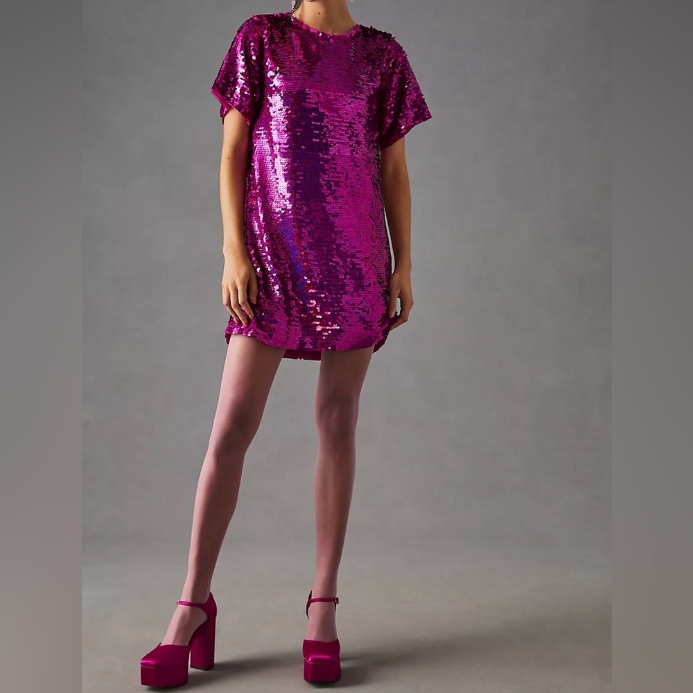 NWT Verb by Pallavi Singhee (Anthropologie) pink sequin shift dress